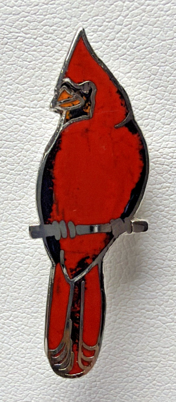 Vintage MAFCO Red Cardinal Bird Lapel Pin Enamel Nature Wildlife As Is
